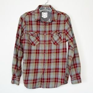 Birch Black Flannel Shirt Button Down Size Small Red Plaid Long Sleeve